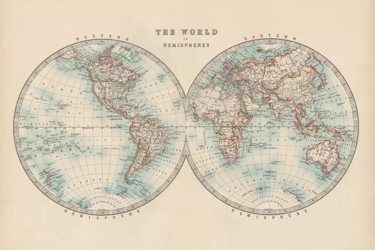 Johnston's World in Hemispheres by Johnston canvas print