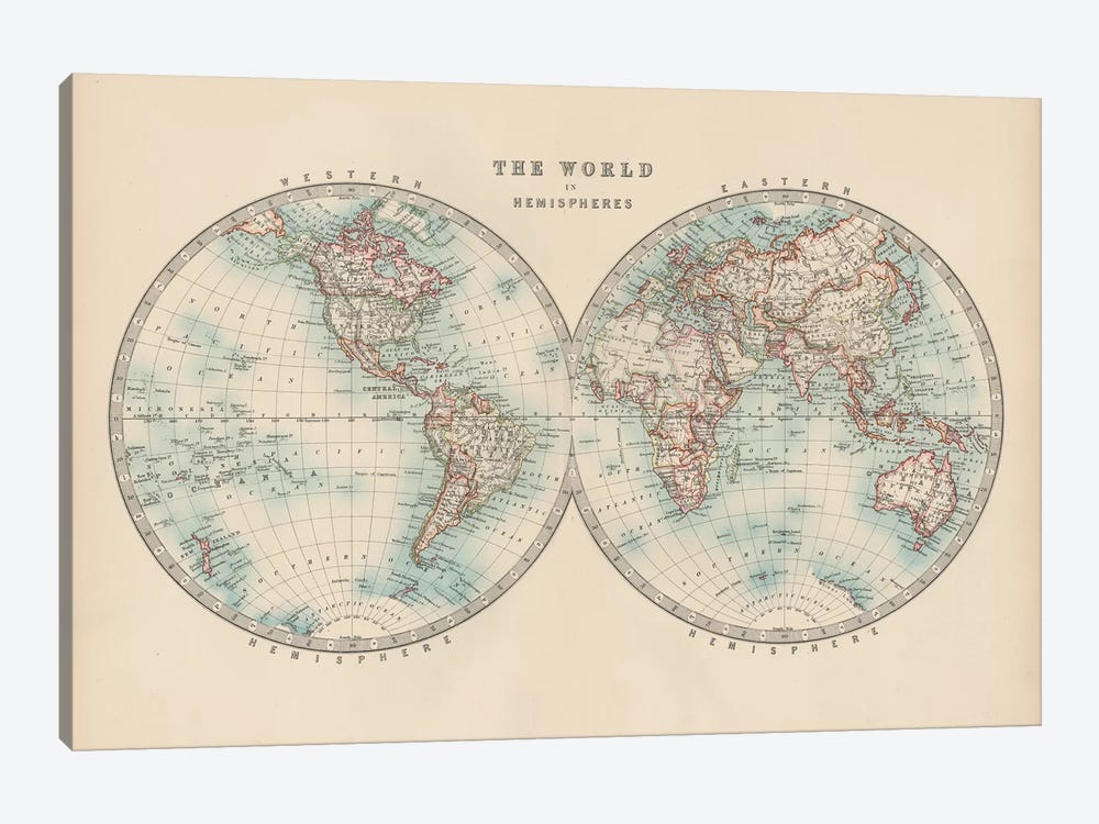 Johnston's World in Hemispheres by Johnston 1-piece Canvas Print