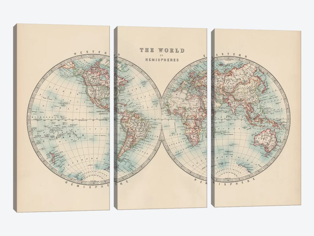 Johnston's World in Hemispheres 3-piece Art Print