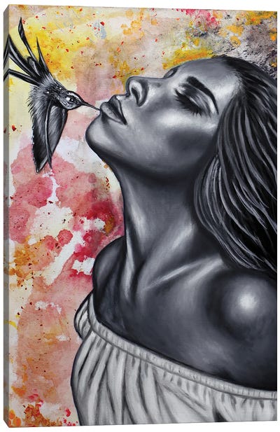 Woman With Bird II Canvas Art Print - Junnior Navarro