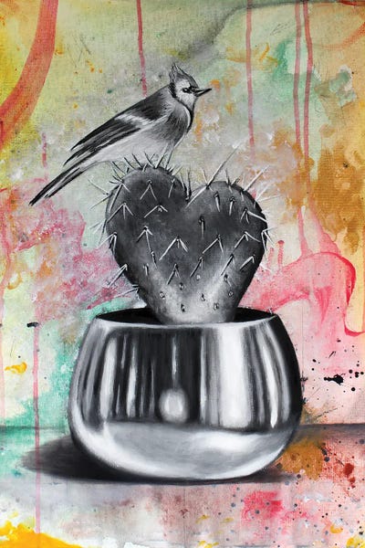 Cactus And Bird by Junnior Navarro framed canvas print