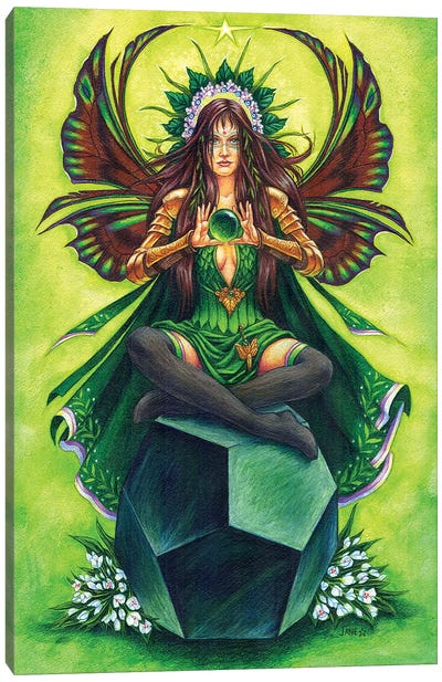 Emerald Fairy Stone Keeper Canvas Art Print - Jane Starr Weils
