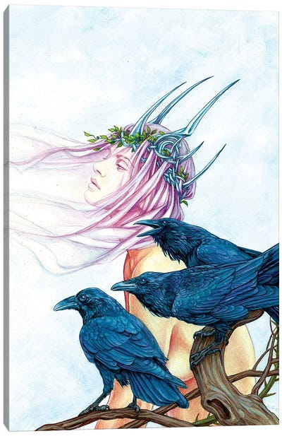 Morrighan And Her Ravens Canvas Art Print - Raven Art