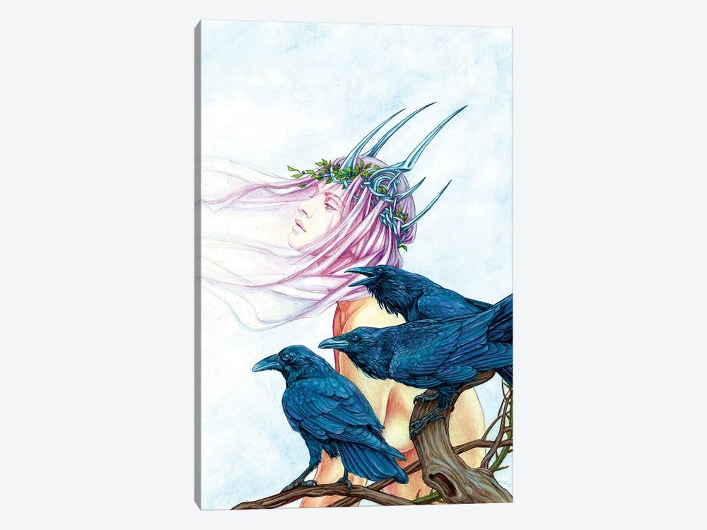 Morrighan And Her Ravens by Jane Starr Weils 1-piece Canvas Art