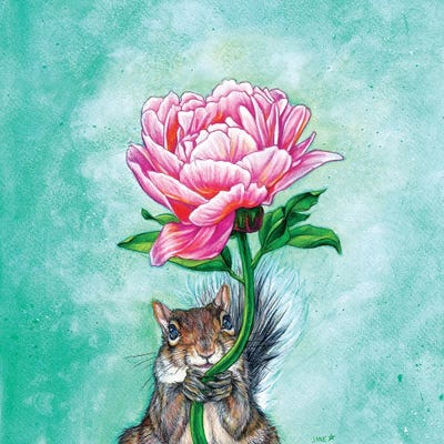 Squirrel Presenting Peony by Jane Starr Weils canvas print