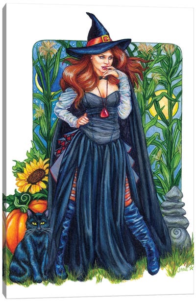 Autumn Solstice Witch Canvas Art Print - Jane Starr Weils