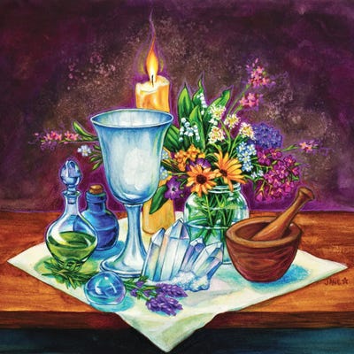 Magickal Still Life by Jane Starr Weils framed canvas print