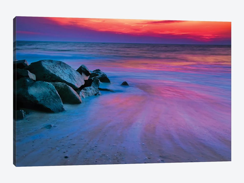 Colorful Sunset, Delaware Bay, Cape May, New Jersey, USA by Jay O'Brien 1-piece Canvas Wall Art