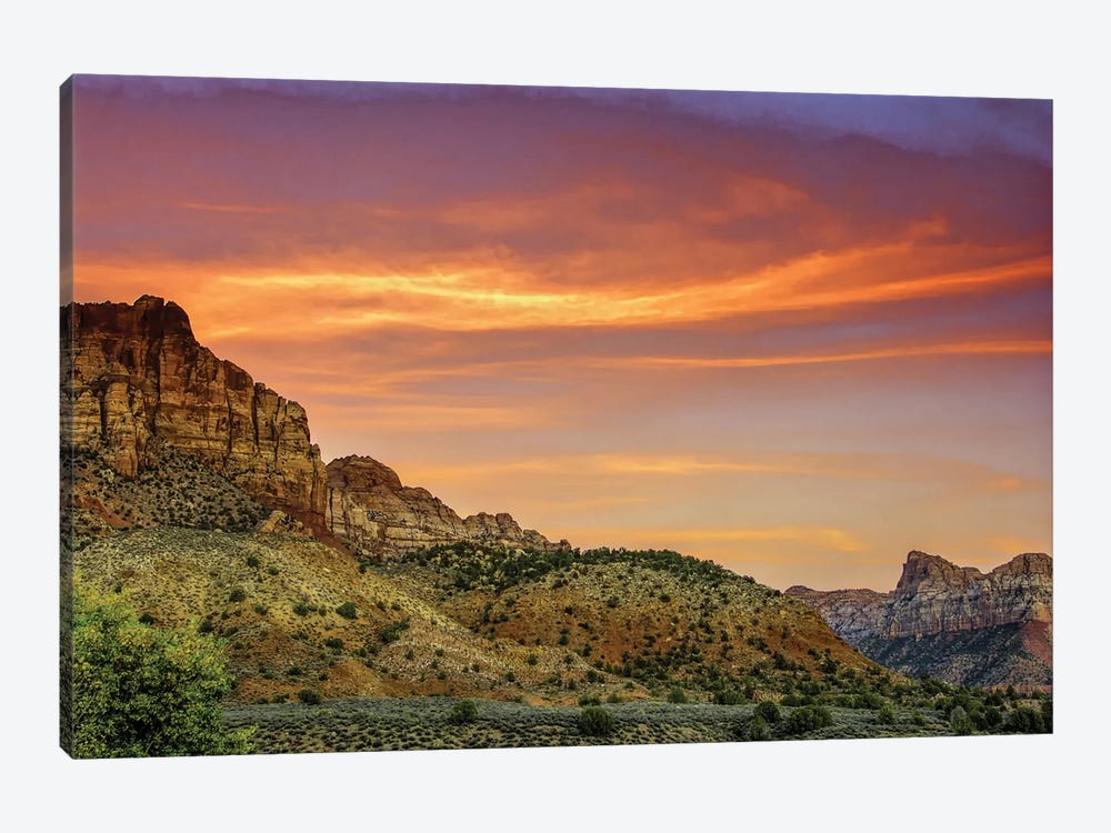 Cloudy Canyon Landscape, Zion National Park, Utah, USA by Jay O'Brien 1-piece Canvas Wall Art