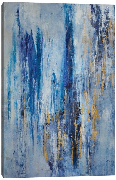 Indigo Waterfall Canvas Art Print - Blue & Gold Art