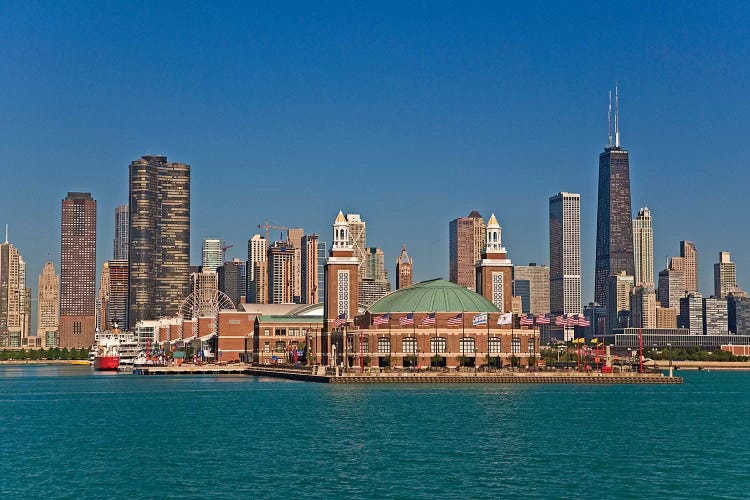 Navy Pier And Downtown Skyline, Chicago, Cook County, Illinois, USA