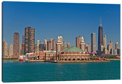 Navy Pier And Downtown Skyline, Chicago, Cook County, Illinois, USA Canvas Art Print - Illinois Art