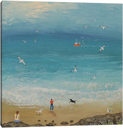 By The Ocean Blue Canvas Art Print - Folk Art