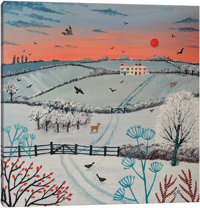 Sunset Over Winter Hills Canvas Art Print - Countryside Art