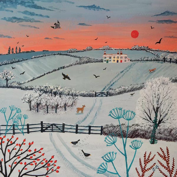 Jo Grundy: Sunset Over Winter Hills by Jo Grundy