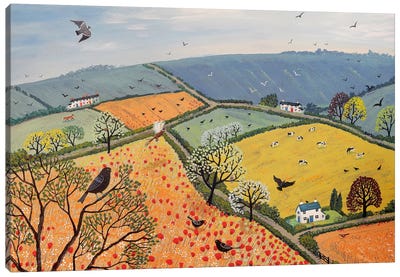 The View From Poppy Hill Canvas Art Print - Folk Art