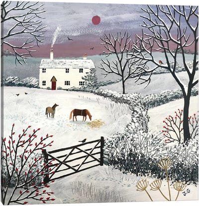 Winter Grazing Canvas Art Print - Folk Art