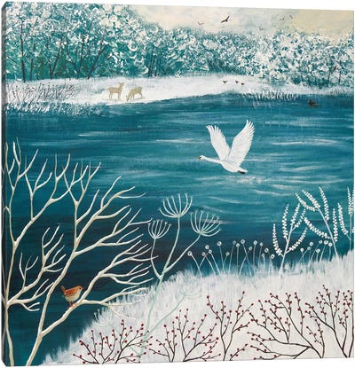 Across Winter Lake Canvas Art Print - Winter Wonderland