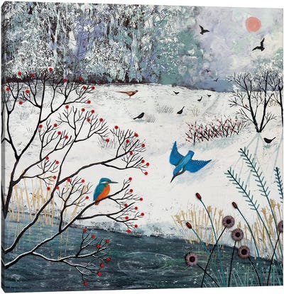 Winter Kingfishers Canvas Art Print - Jo Grundy