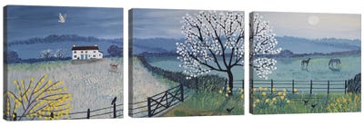 Spring Moon Canvas Art Print - 3-Piece Panoramic Art