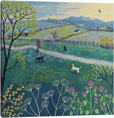 Spring Walk Canvas Art Print - Folk Art
