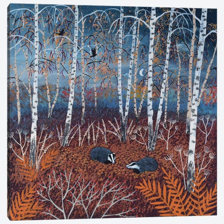 The Badgers Of Autumn Wood Canvas Print #JOG32} by Jo Grundy Canvas Wall Art