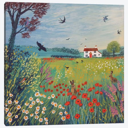 The House By Summer Meadow Canvas Print #JOG33} by Jo Grundy Canvas Wall Art