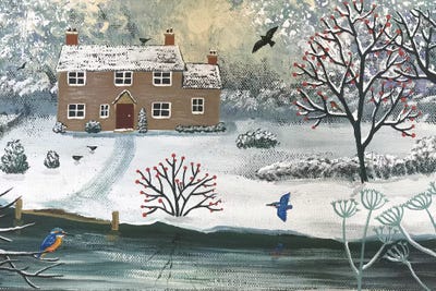 Winter At Kingfisher Cottage by Jo Grundy framed wall art