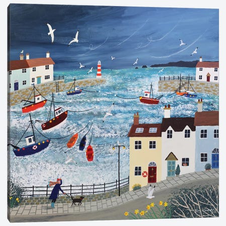 Stormy Harbour Canvas Print #JOG38} by Jo Grundy Canvas Art