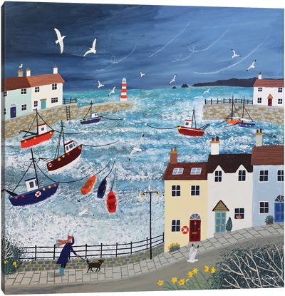 Stormy Harbour Canvas Art Print - Folk Art