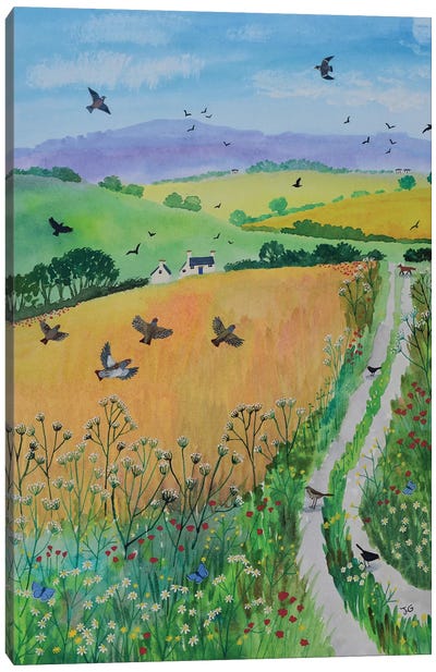 Down Harvest Lane Canvas Art Print - Hill & Hillside Art