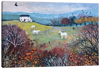 Autumn At White Horse Cottage Canvas Art Print - Field, Grassland & Meadow Art