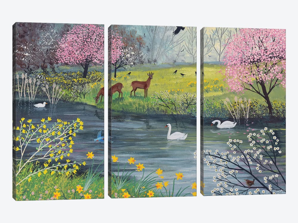 By Spring River by Jo Grundy 3-piece Canvas Print
