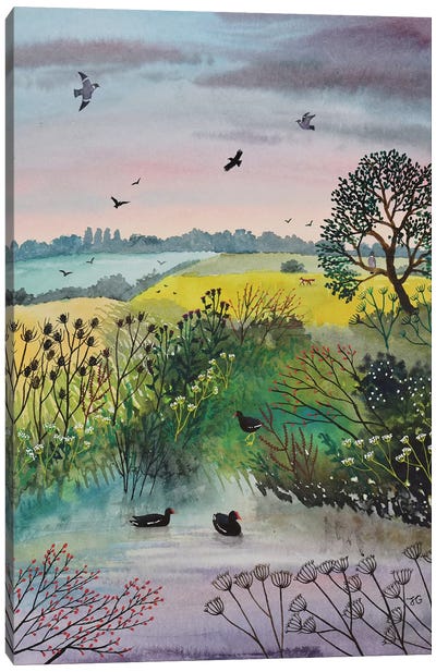 Evening At Moorhen Pool Canvas Art Print - Hill & Hillside Art