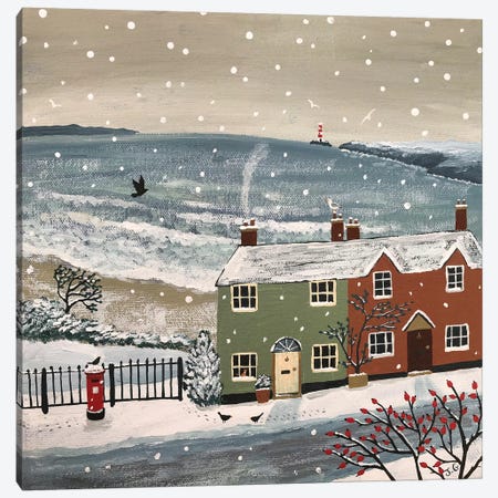 Snowing By The Sea Canvas Print #JOG49} by Jo Grundy Canvas Art Print