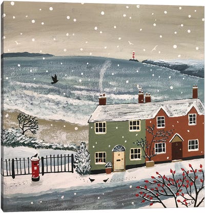 Snowing By The Sea Canvas Art Print - Hill & Hillside Art