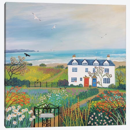 Beach View Cottages Canvas Print #JOG4} by Jo Grundy Canvas Artwork