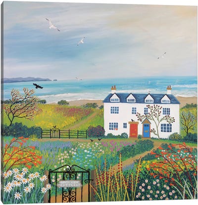 Beach View Cottages Canvas Art Print - Folk Art
