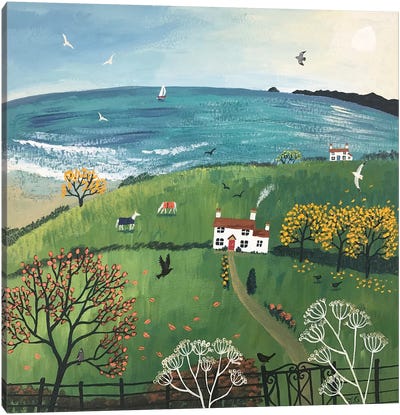 Autumn Beside The Sea Canvas Art Print - Coastal Village & Town Art