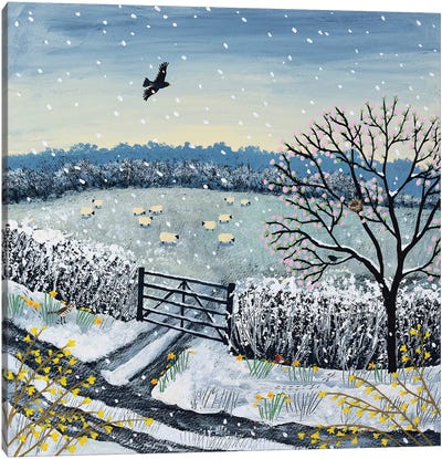 Snowflakes And Blossom Canvas Art Print - Folk Art