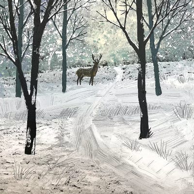 Stag In The Snow by Jo Grundy framed wall art