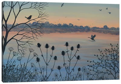 By Dusky Lake Canvas Art Print - Lake & Ocean Sunrise & Sunset Art