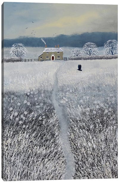The Path To Winter Cottage Canvas Art Print - Jo Grundy