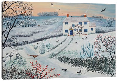 Cottage By Winter Common Canvas Art Print - Folk Art