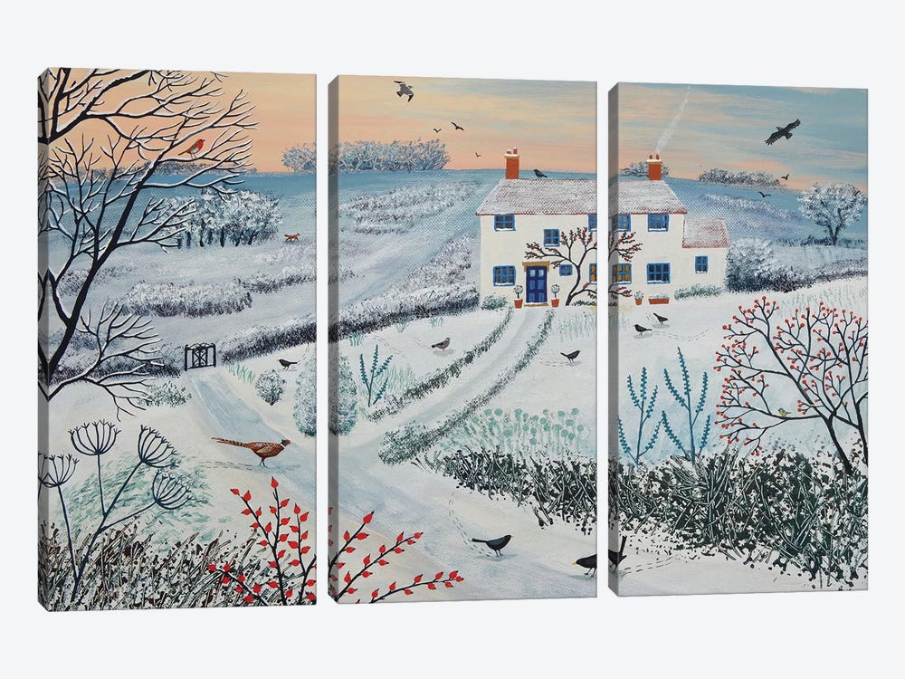 Cottage By Winter Common by Jo Grundy 3-piece Canvas Art Print