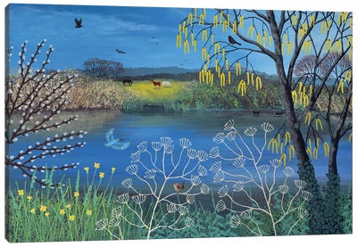 Kingfisher Blue Canvas Art Print - Folk Art