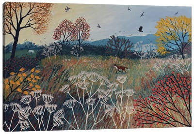 Across Autumn Meadow Canvas Art Print - Cozy Cottage