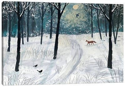 Moonlight Shadow Canvas Art Print - Rustic Winter