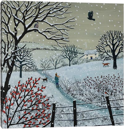 A Snowy Walk Canvas Art Print - Bird Art