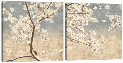 Cherry Blossoms Diptych Canvas Art Print - Art Sets | Triptych & Diptych Wall Art